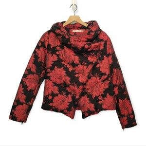 Alice + Olivia Metallic Rose Duck Down Puffer Coat Asymmetric Floral Size Small